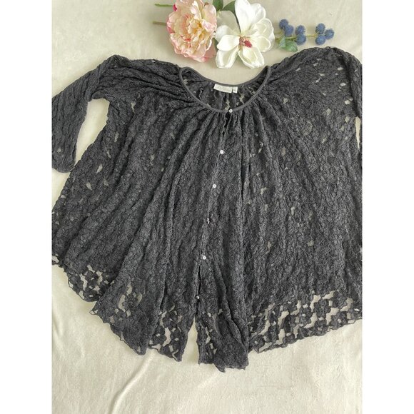 Anthropologie Delita Black Lace Cardigan 3/4 Sleeves & Button Closure Whimsigoth - Picture 1 of 7